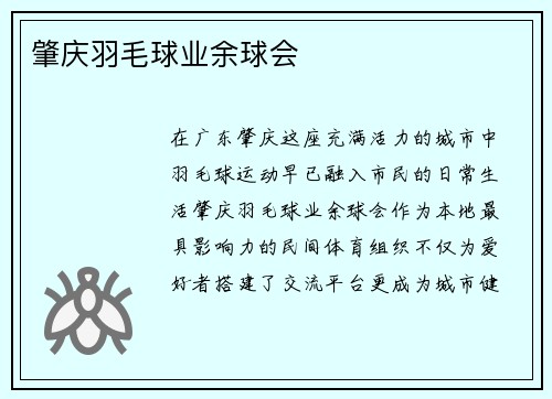 肇庆羽毛球业余球会